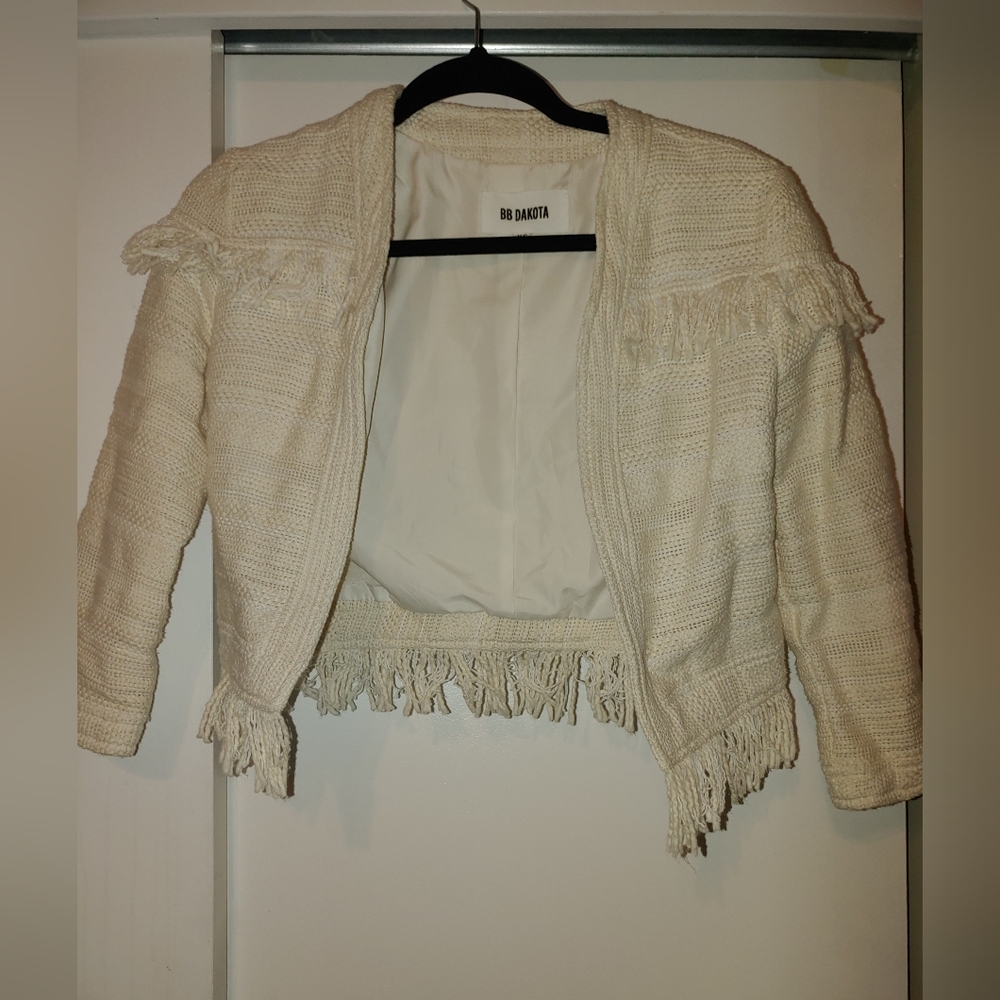 BB Dakota Cream Fringe Open Blazer